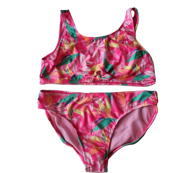 wonder nation Floral Bikini Swimsuit Bow Front UPF50 Pink Yellow XL 14-16 NWT - Picture 2 of 10
